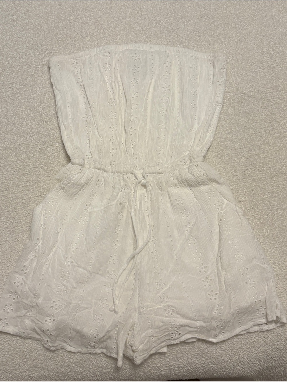 Hollister White Strapless Eyelet Romper with Tie Waist